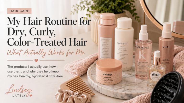 Dry curly color treated hair routine with hair care products