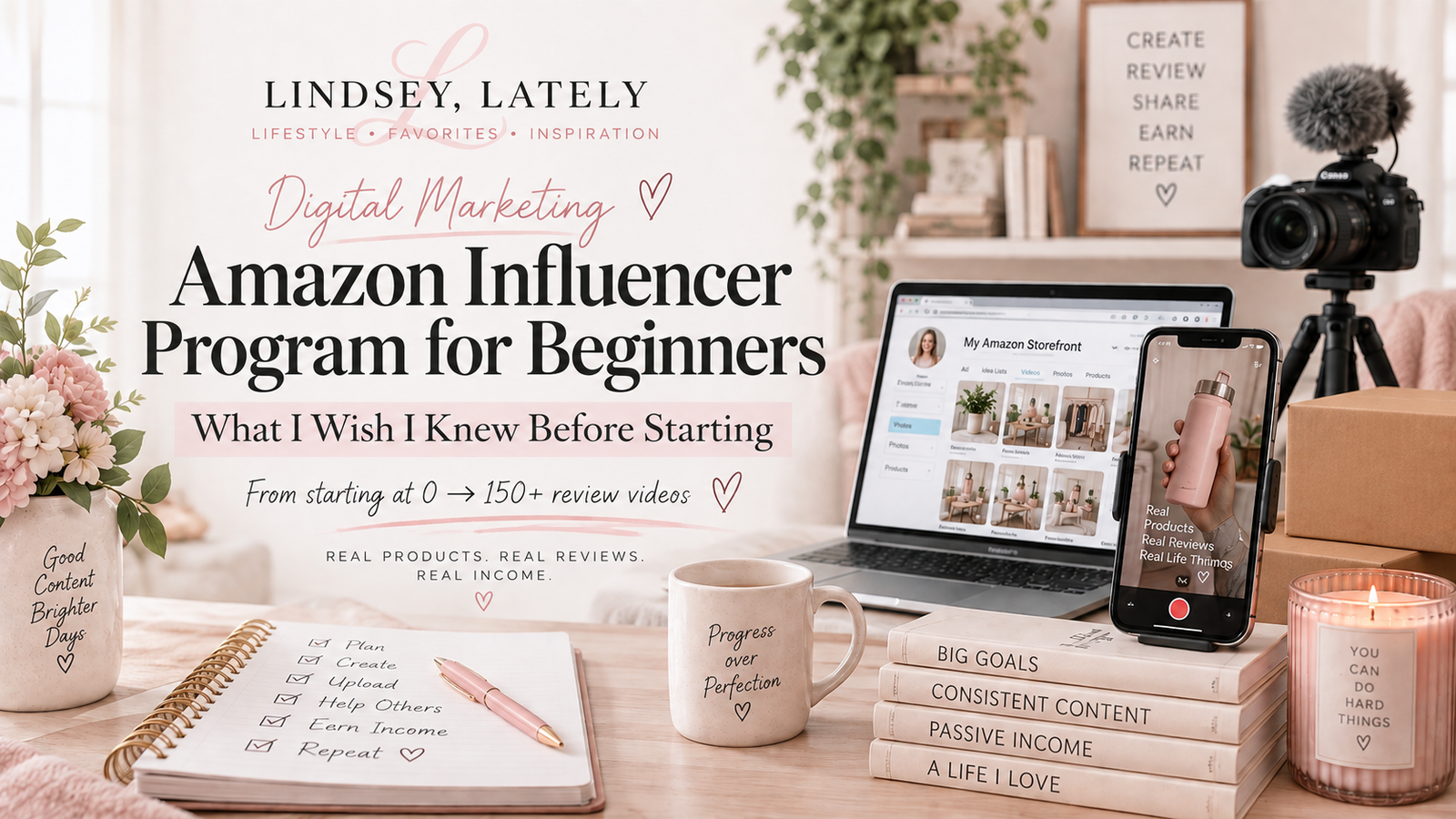 Amazon Influencer Program for beginners guide with creator workspace, review videos and storefront