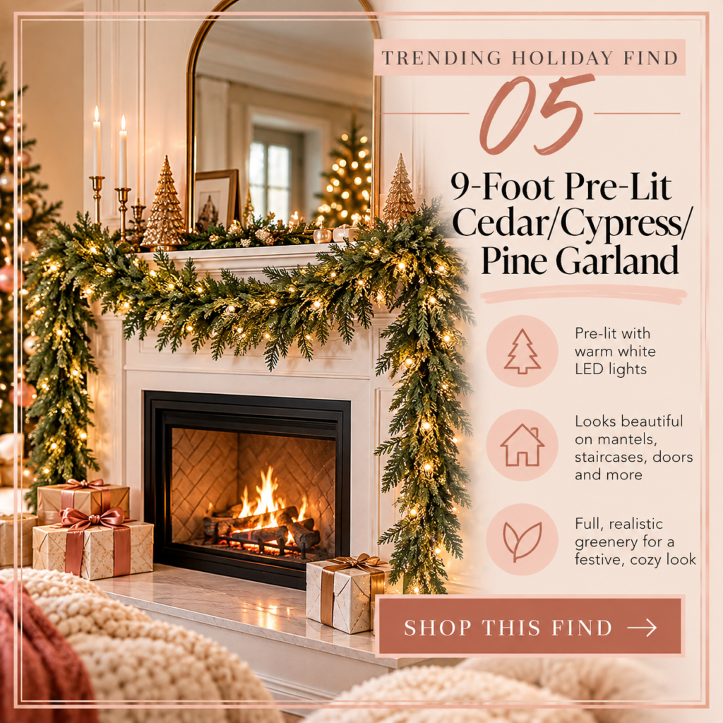 9-foot pre-lit cedar cypress and pine garland for Christmas home decor