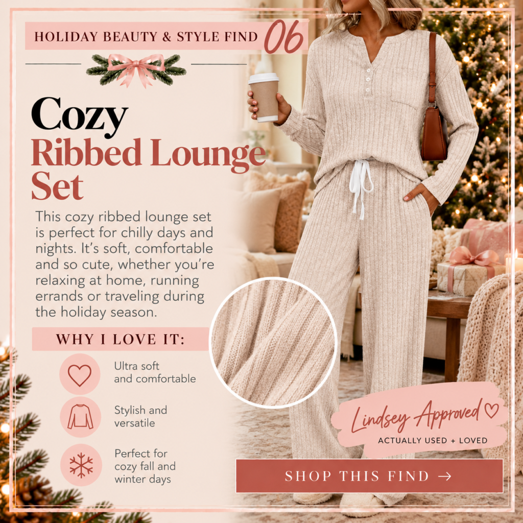 Cream ribbed two-piece lounge set cozy holiday style find