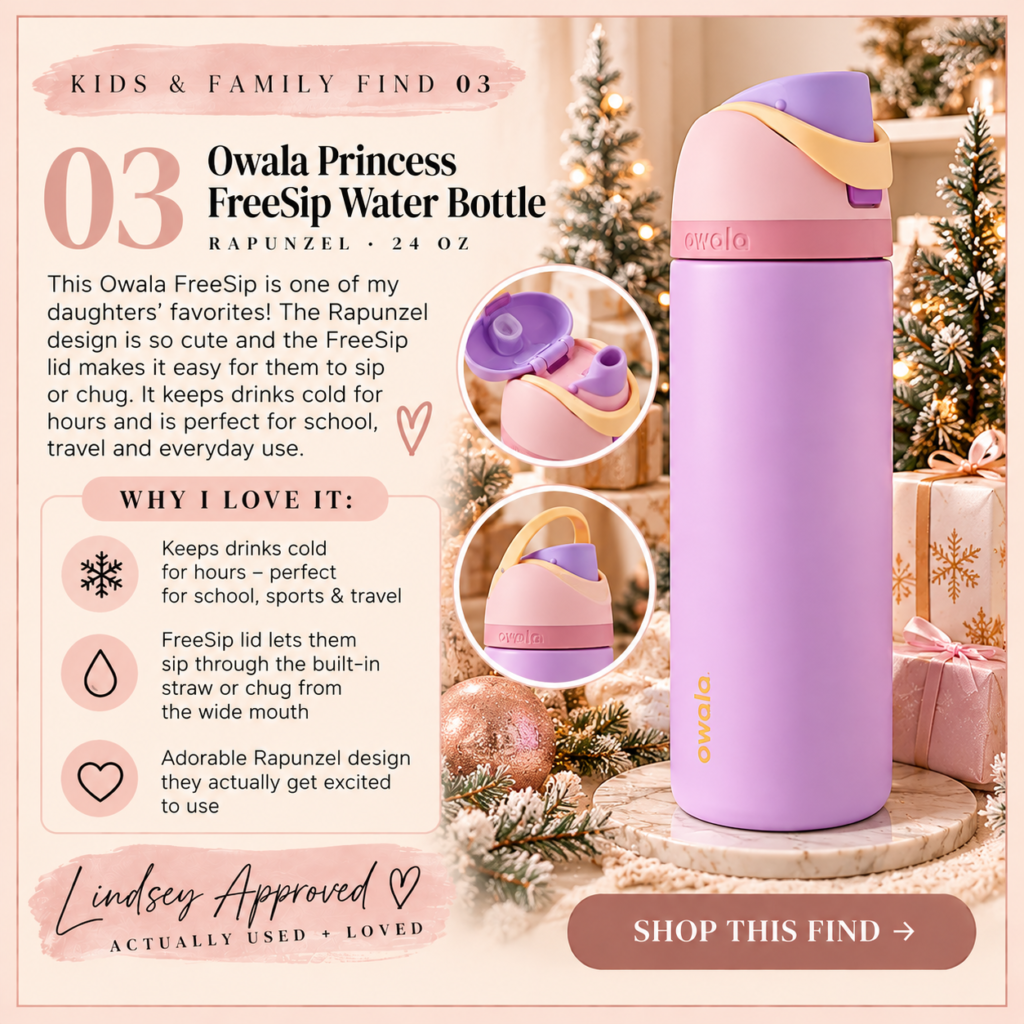 Owala Princess FreeSip stainless steel water bottle in Rapunzel design for kids