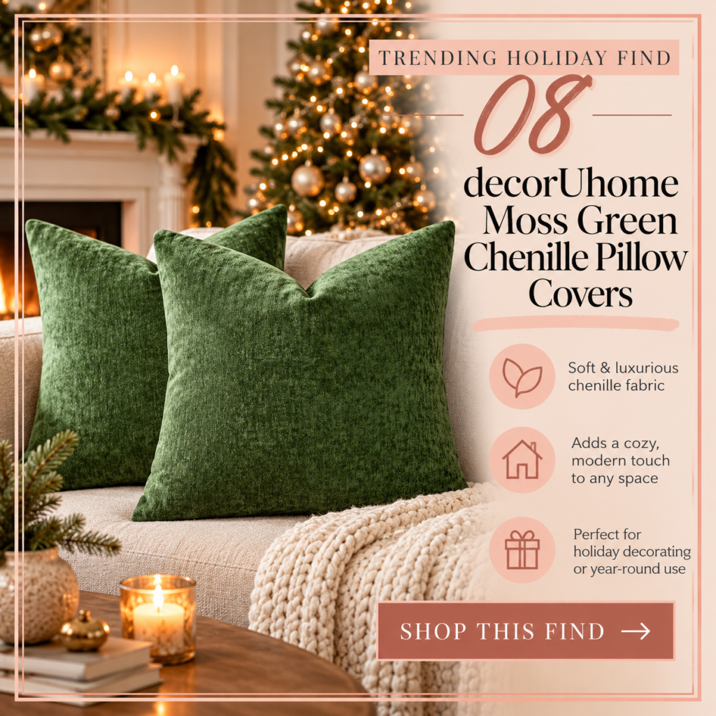 decorUhome moss green chenille pillow covers for Christmas home decor
