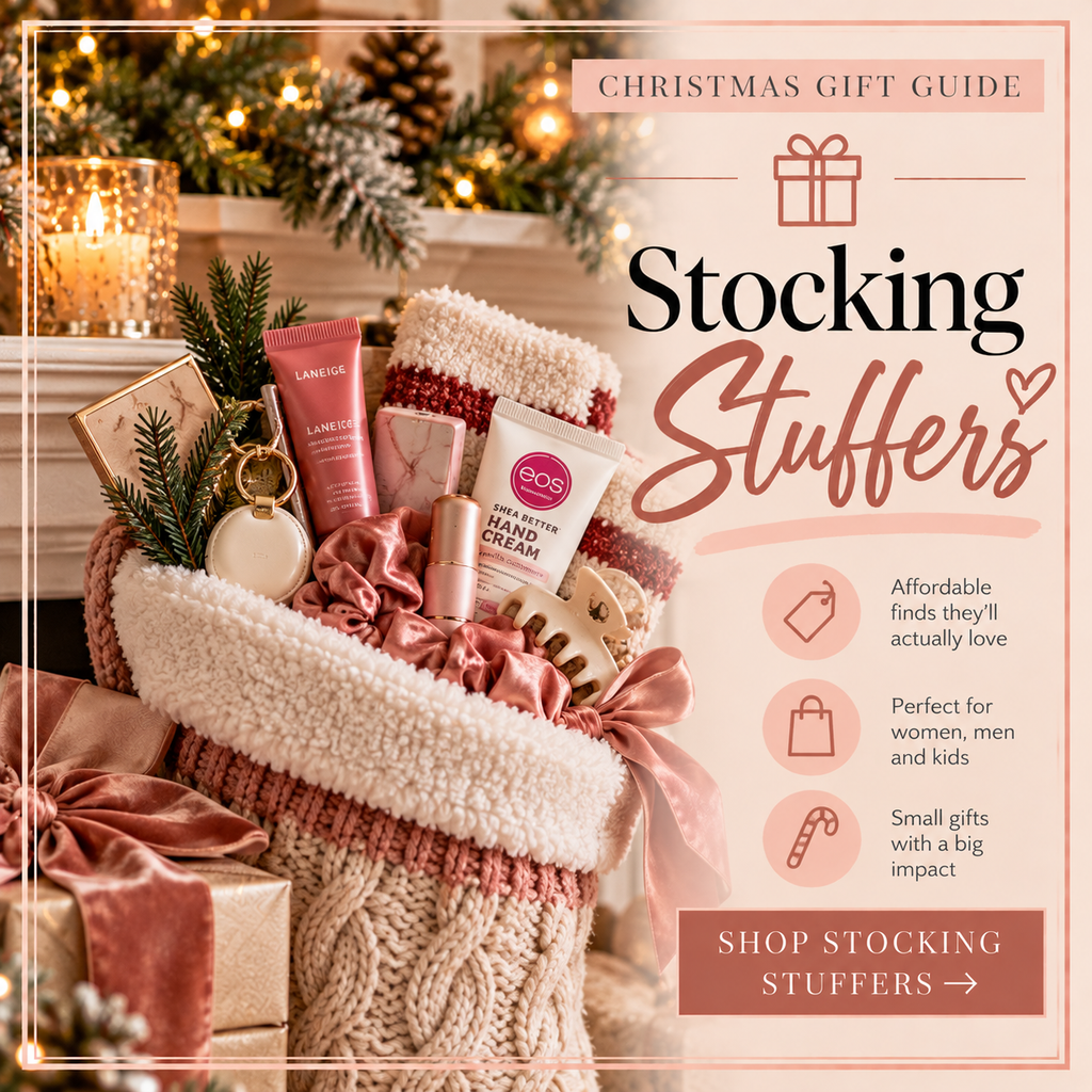 Stocking stuffer gift ideas for women, men and kids featuring affordable holiday gifts and small Christmas finds.