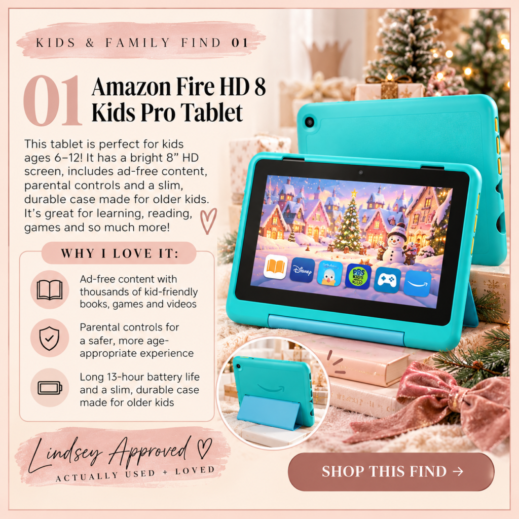 Fire HD 8 Kids Pro tablet in teal, a Christmas gift idea for kids ages 6 to 12