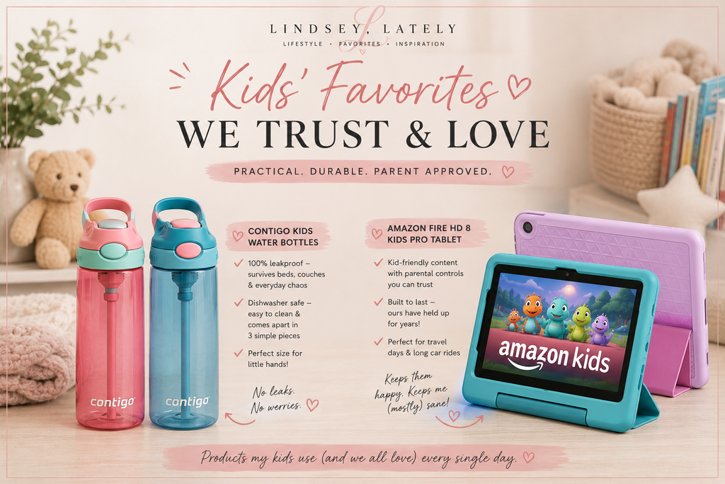 Kids everyday favorites including Contigo water bottles and Amazon Fire Kids tablets