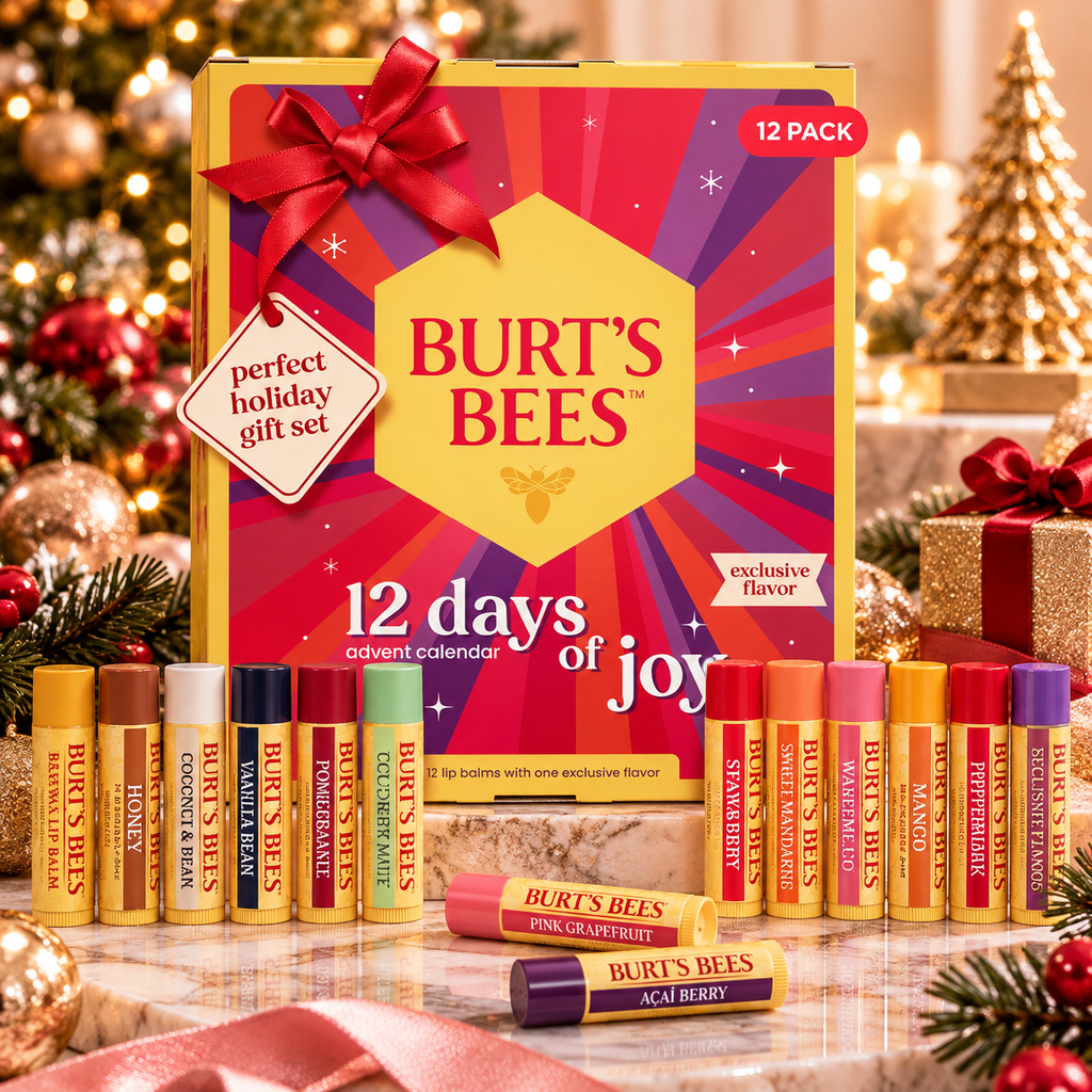 Burt's Bees 12-Day Lip Balm Advent Calendar with 12 holiday lip balm flavors