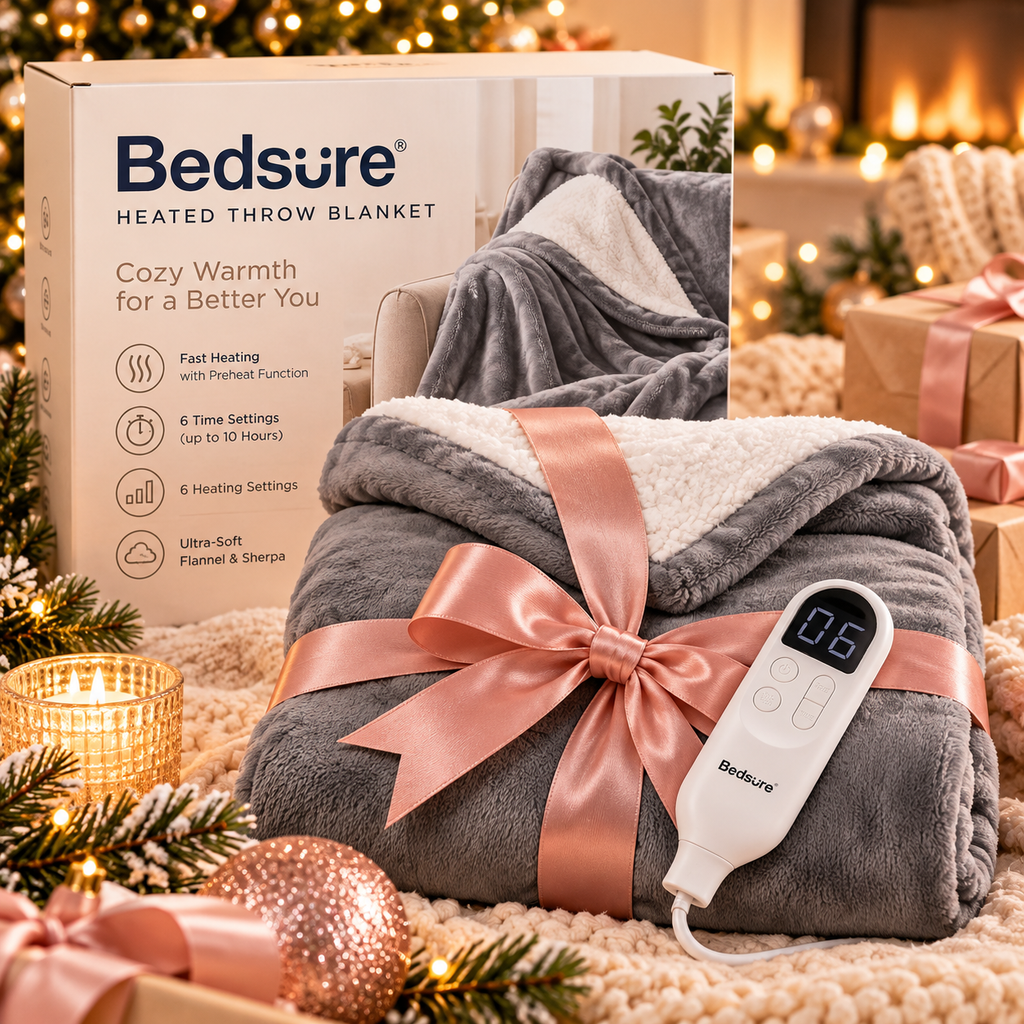 Bedsure heated throw blanket with controller Christmas gift for women