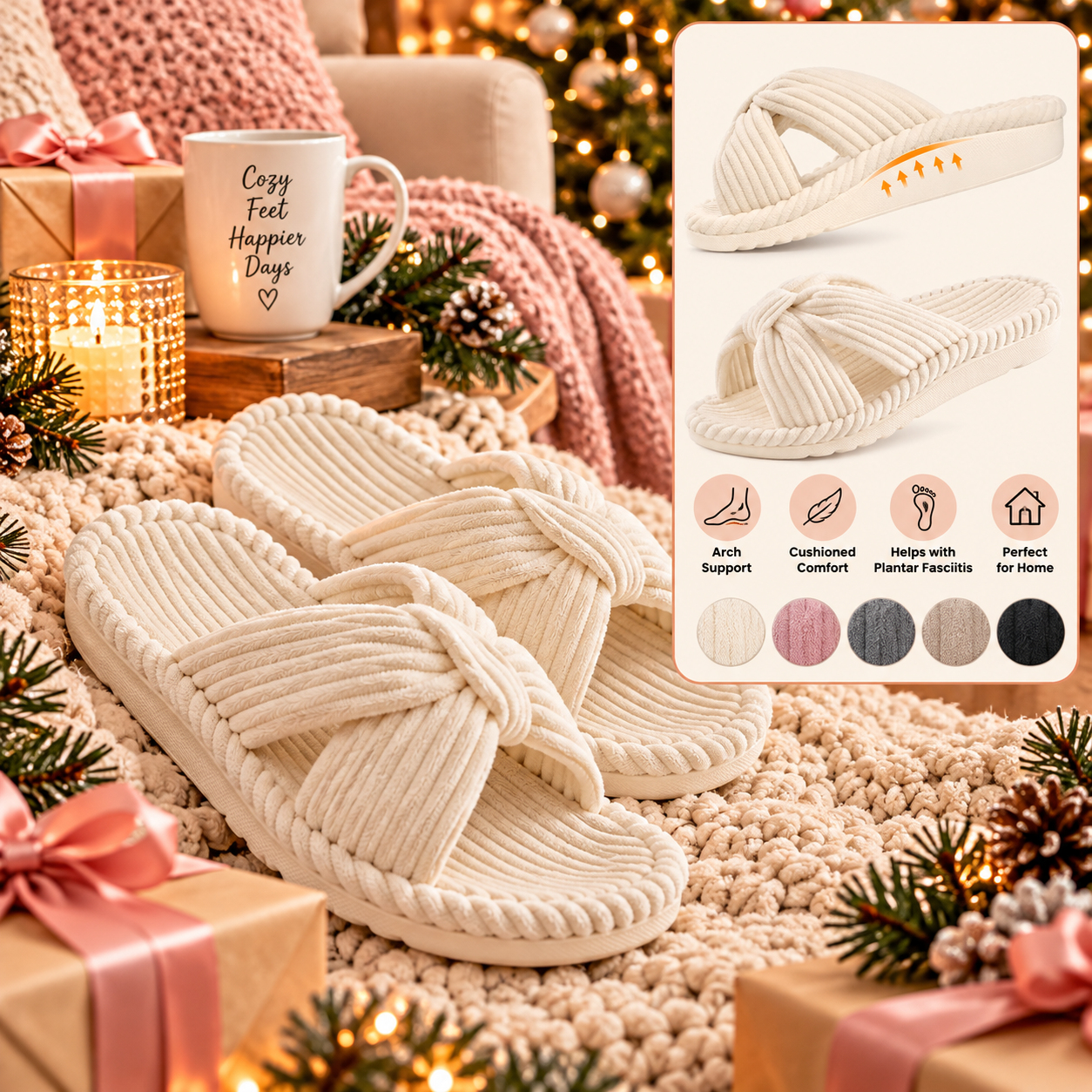 Women’s orthopedic arch support slippers Christmas gift for women with cushioned comfort
