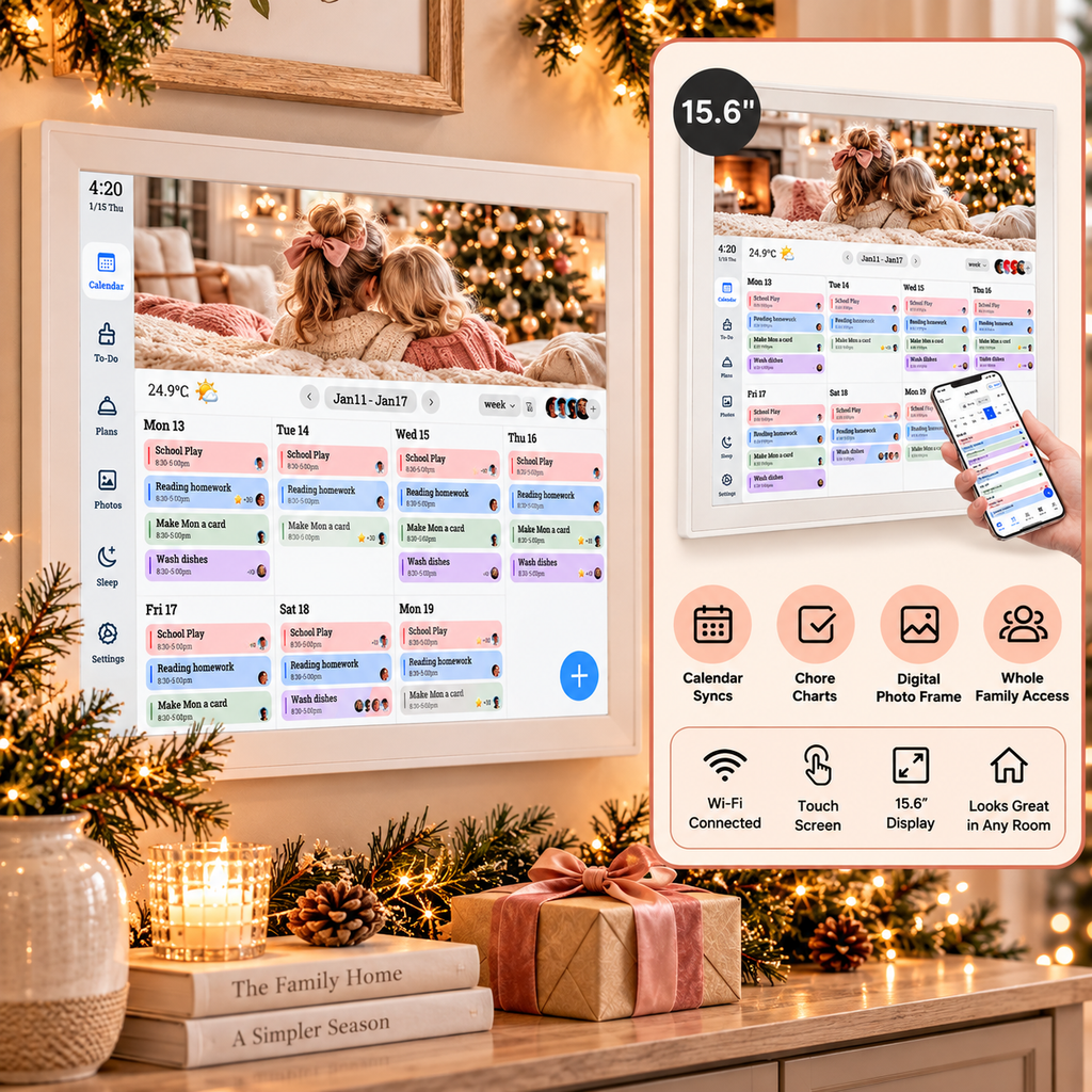 15.6-inch digital family calendar with touchscreen chore chart and photo frame Christmas gift for women
