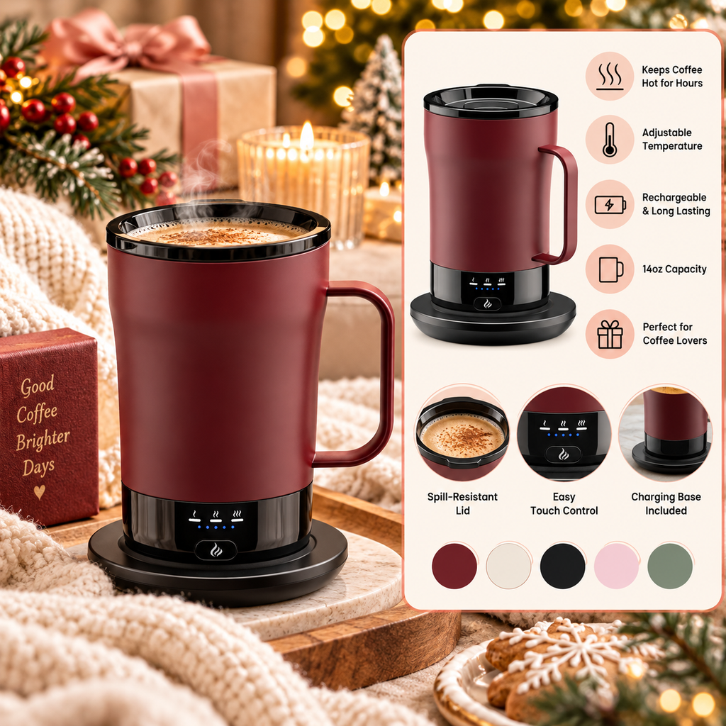 14-ounce self-heating coffee mug with temperature control and charging base Christmas gift for women