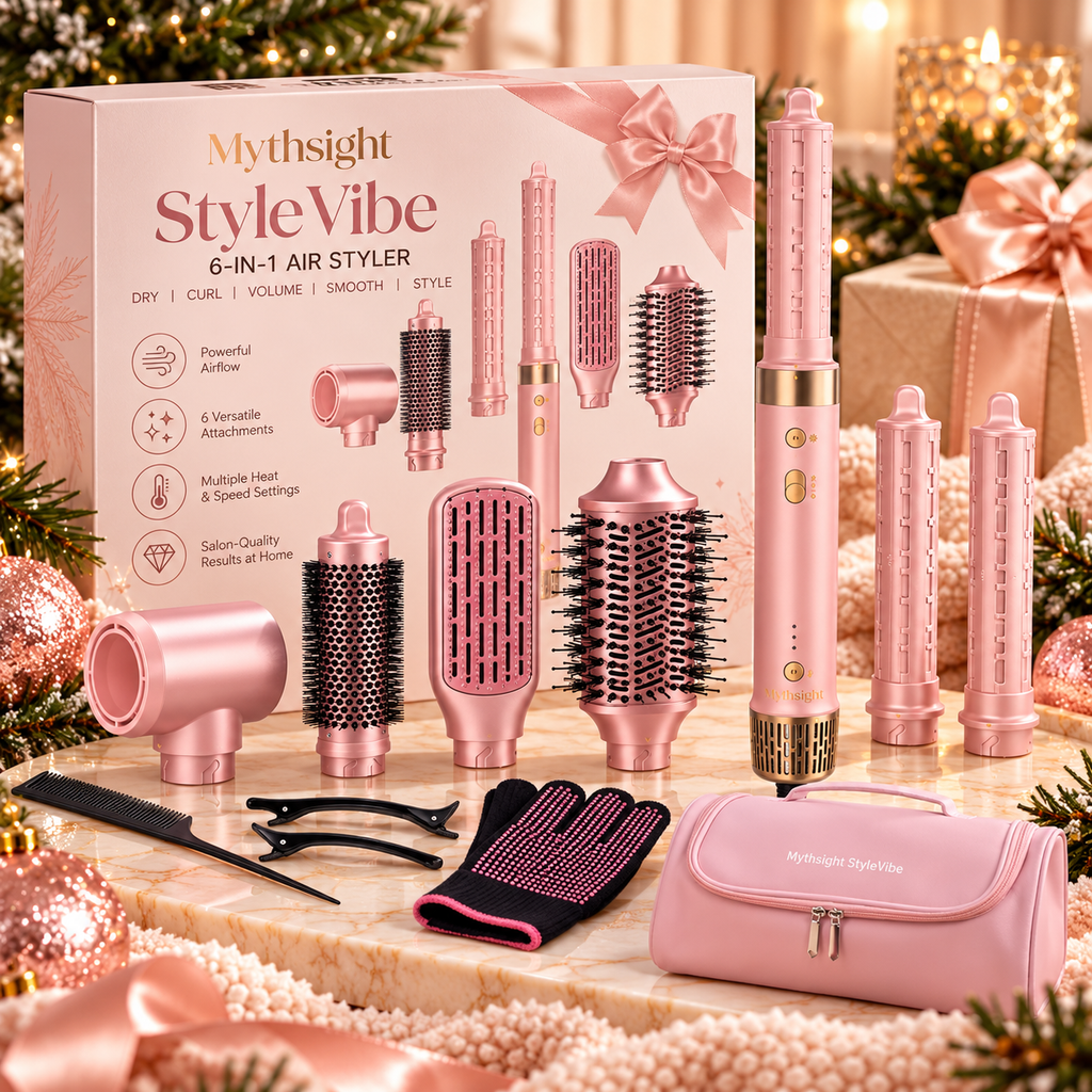 Mythsight StyleVibe 6-in-1 Air Styler Christmas gift for women with hair styling attachments