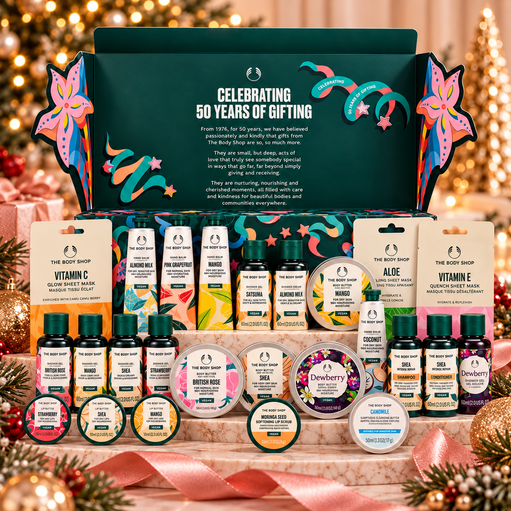 The Body Shop Classic Beauty Advent Calendar with 24 skincare, body care and hair care products
